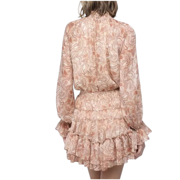 1.State High Neck Paisley Mini Dress Long Sleeve Smocked Ruffle Skirt Size Large - Picture 10 of 11